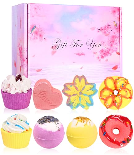 SOBEAU Bombes de Bain, Lot de 8 Boule de Bain, Coffret Cadeau Bombes de Bain, Boules de Moussant aux Huiles Essentielles Naturels pour Cadeau Femme, Enfants des Meres, Noël