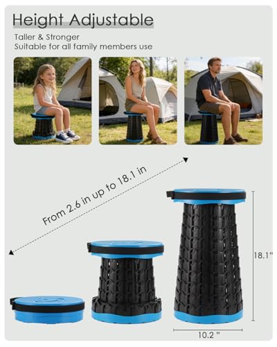 Image of 18-in Collapsible Stool,Portable Telescoping Seat for Adults,880lb Capacity | 2.6lb Lightweight but Sturdy, Pop Up Retractable Design with Adjustable Height for Camping, Fishing, Festivals, BBQ, Travel