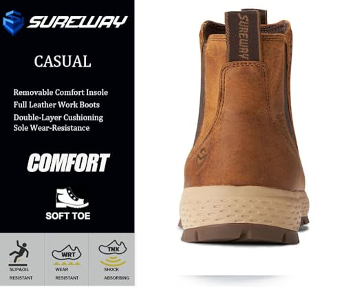 Image of SUREWAY Men's Slip On Work Boots,Rugged Moc toe Casual Chelsea Shoes