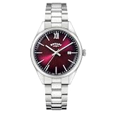 Rotary Heritage Montre bracelet en acier inoxydable avec cadran bordeaux pour homme...