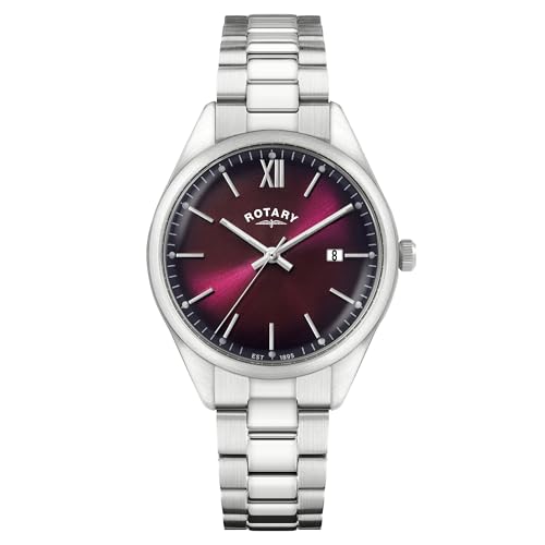 Rotary Męski zegarek ze stali nierdzewnej Heritage Burgundy Dial