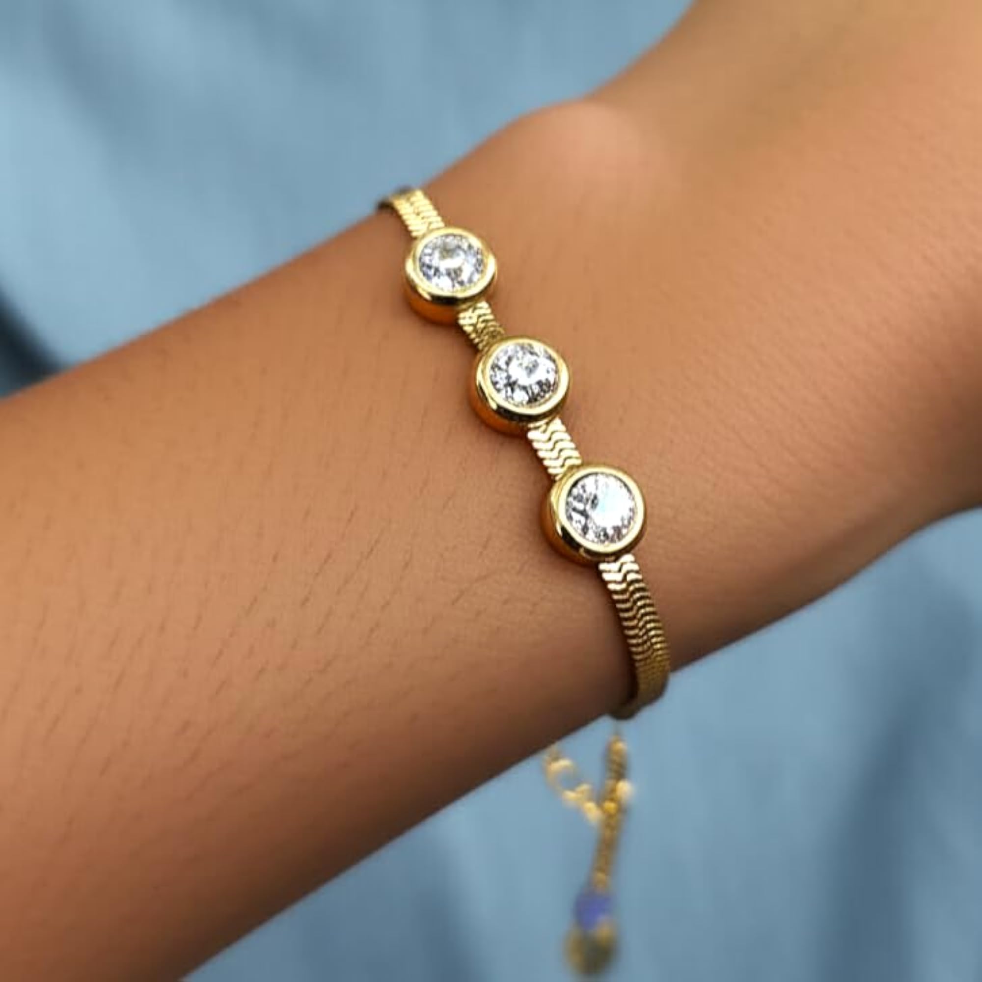 Gold Plated Snake Chain Bracelet with Crystal Accents