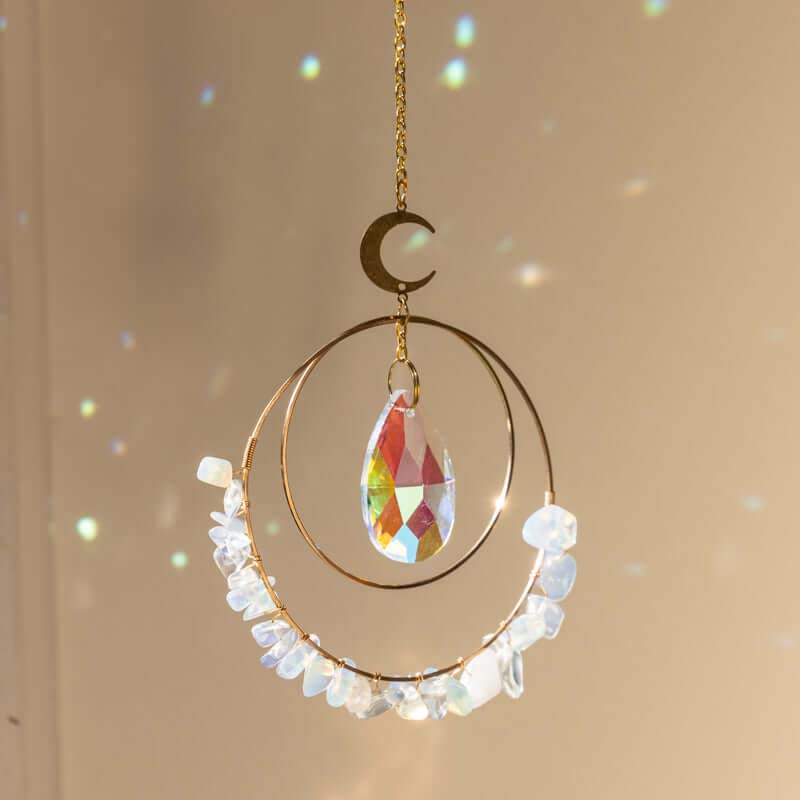 Cactopia Crystal Chips Round Suncatcher Prism Effect for Gifts, Window Hanging Ornament & Boho Garden Decor (Opalite)-image-40