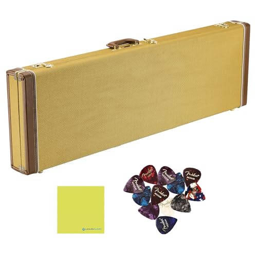 Liquid Audio Fender Classic Series Cases - Precision Bass®/Jazz Bass®, Tweed - 0996166300 Bundle w/ 12-Pack Guitar Pick Polishing Cloth