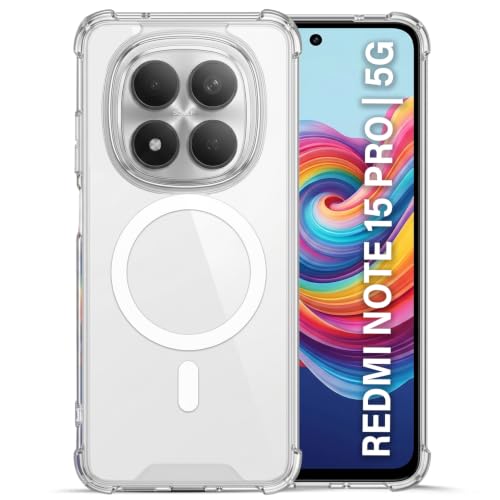 Image of TRUEUPGRADE Back Cover for Mi Redmi Note 15 Pro 5G | Mag-Safe Printed Transparent Case | Hard PC Back + Soft TPU Bumper | Magnetic Print Shockproof Protective Cover | Crystal Clear
