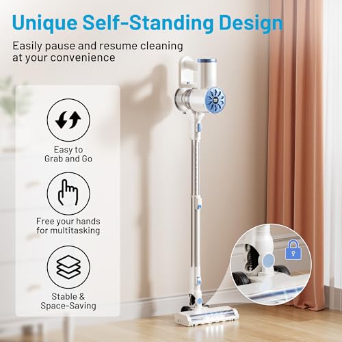 Image of VIPSUN Cordless Vacuum Cleaner with Self-Standing, LED Screen Stick Vacuum Cleaners for Home, Lightweight Powerful Suction Vacuum,Rechargeable Vacuum for Carpets, Pet Hair, Hardwood Floors