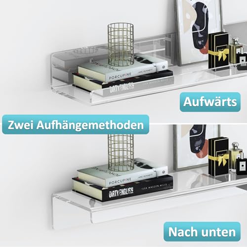 Viymgit 6er-Pack klare Acryl-Regale, Selbstklebende 38cm schwimmende Regal Wandhalterung für Home Organisation & Wanddekoration, Display Ledge Regale für Bad, Wohnzimmer, Schlafzimmer und Küche