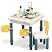 Leogreen Table de Jeux Enfant, Ensemble de Table de Construction pour Enfants, Comprenant 1 Chaise et 121 Large Briques, Plastique, Hauteur Réglable, pour Apprendre Manger Dessiner Jouer
