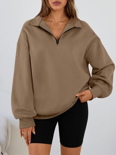 Image of Trendy Queen Women's Oversized Half Zip Fleece Sweatshirts-Cozy Pullover, Sweaters for Fall Winter