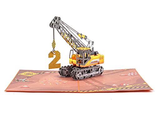 Liif Crane Truck Happy 2Nd Birthday Card | 3D Greeting Pop Up Birthday Card For 2 Years Old For Boy, Nephew, Grandson, Son, Toddler | Fun Construction Vehicle Card | Kids Age 2 Birthday Card | With Message Note & Envelop | Size 7 X 5 Inch #TOP2