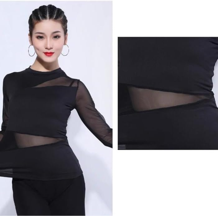 Latin Training Outfit Mesh Splice Cha Cha Dance Performance Top Dance Clothes for Rumba Women's Ballroom Clothing