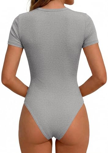 PRETTYGARDEN Body Suits for Womens Short Sleeve Summer Tops, Grey,XXL — view 4