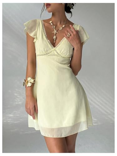 SOLY HUX Women's Lace Deep V Neck Mesh Summer Mini Dress Wedding Guest Vacation Dresses4