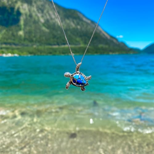 aninu Schildkröten-Halskette 925 Silber – Meeresschildkröten-Patenschaft mit Tracking-App, Silberkette Damen Turtle Anhänger, Sterling Silber Schmuck Geburtstag Muttertag Geschenk