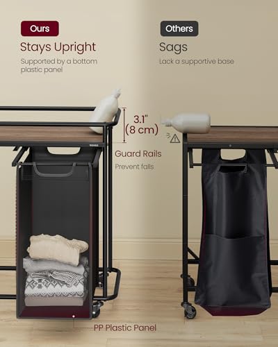 VASAGLE Laundry Sorter, Laundry Hamper with Wheels, 39.6 Gal. (150 L) Portable Rolling Cart Baskets with Shelf, 3 Removable Liners and 6 Labels, Ink Black and Chestnut Brown UBLH103BH01 - Image 4