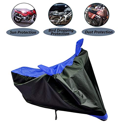 Image of Auto Hub Bike Cover Compatible with Hero Hf Deluxe with Mirror Pocket, Dustproof, Heat Resistant, Triple Stitched, Hf Deluxe Bike Cover- Black, Blue