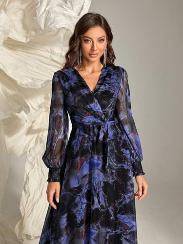 Image of TOLEEN Summer Casual Dresses for Women 2024 Spring Fashion Boho V Neck Long Sleeve Ruffle Floral Print Elegant Maxi Dress