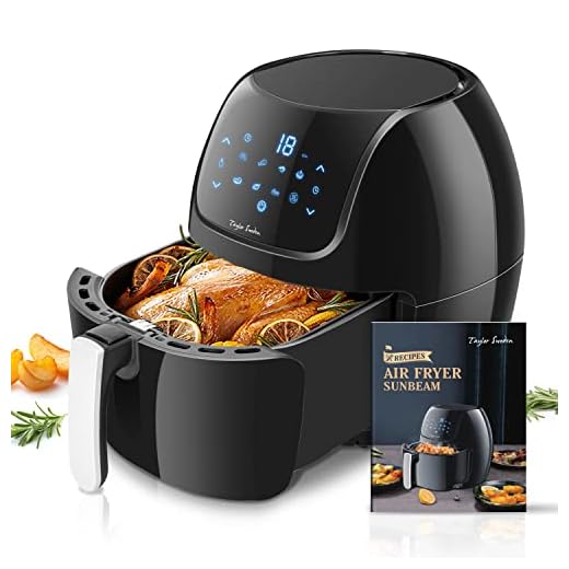Taylor Swoden Sunbeam - Freidora sin aceite 7 L, freidora de aire caliente XXL, digital con pantalla táctil LED, 8 ajustes de cocción preestablecidos, apagado automático, sin BPA