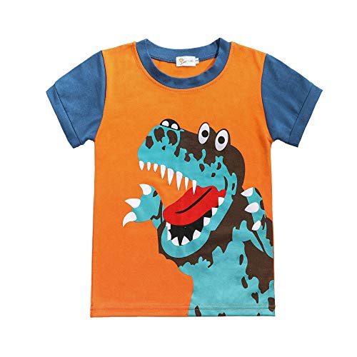 Image of Little Boys Short Set Pajamas for Boys 100% Cotton Toddle Firetruck Dinosaur Sleepwear Summer Clothes Size 2-7T