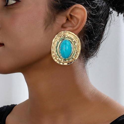 Turquoise Earrings Statement Vintage Oversized Statement Earrings Vintage Sculptural Drop Bold Fashion Accessory3