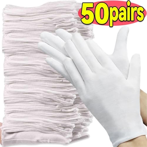 Guantes blancos de algodón para hidratación de manos secas y limpieza en el hogar (50 pares) 2