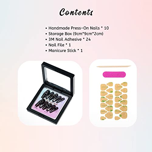 Sun&Beam Nails Handmade Press On Nails Long Coffin Black Silver Smoky Marble with Cross Glitter Glossy 10 Pieces for Everyday Wear and Going Out (#003 M) - Image 4