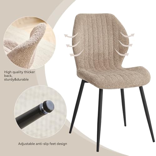 Image of 47 inch Round Dining Table Set for 4, Kitchen Table and Chairs | Wooden Cross Base, Boucle Fabric Chair, for Apartment