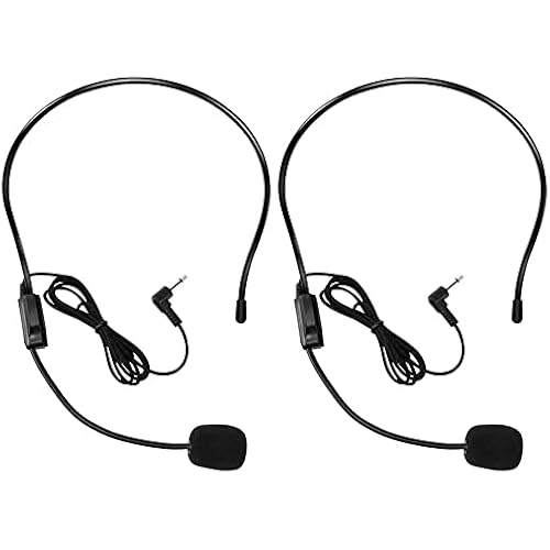 VOVIGGOL 2Pcs Microphone Headset Mic, Flexible Wired Boom for Voice Amplifier, 3.5mm Connector Jack Headset Microphone for Singing, Speaking, Teachers, Coaches, Presentations, Seniors and More