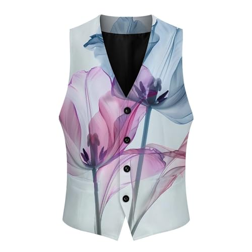 Abstract Blue Tulip Floral Men's Suit Vest Waistcoat Vests Formal Dress with 2 Pockets for Business Casual Tuxedo3