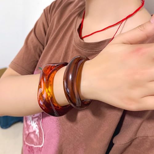 2PCS Chunky Acrylic Bracelet for Women Large Square Resin Cuff Vintage Open Bangle Bracelets Wide Geometric Jewelry4