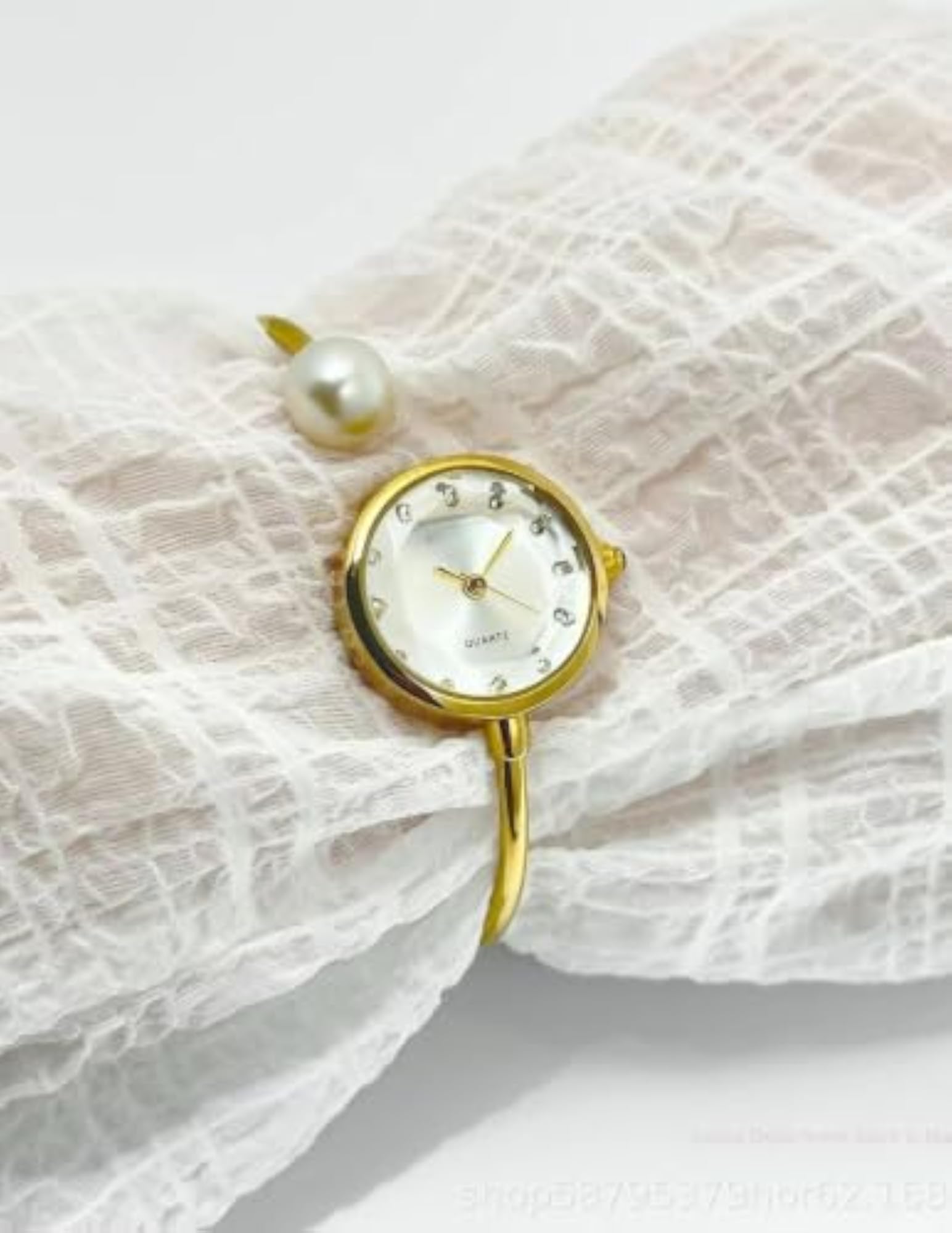 Women's Gold Snake Bracelet Watch with Black Teardrop Dial