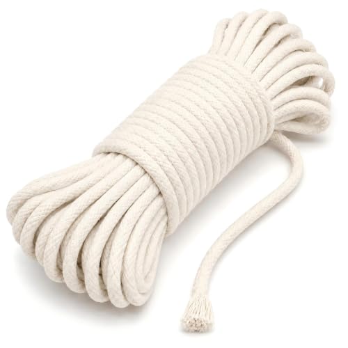 Enenes Craft Rope 1/4 INCH Braided Rope Cotton Rope 65 Feet Clothesline All Purpose Braided Cord for DIY Rope Basket/Mat as Candle Replacement Wick Self Watering Rope for Potted Plants (6MM, 65 Feet)