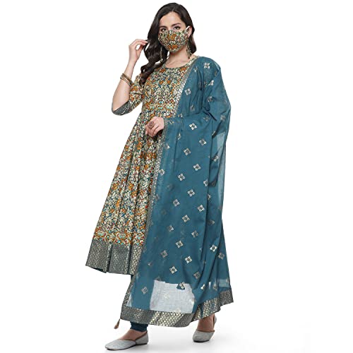 Image of BIBA Women Cotton Anarkali Printed Suit Set