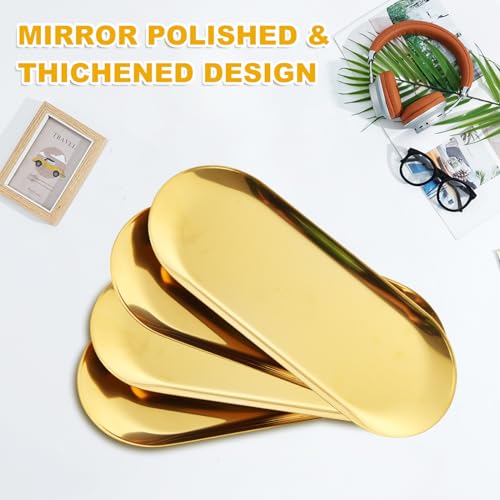 Akolafe 4Pcs Stainless Steel Serving Tray Set Gold Platters For Serving Food Party Large Metal Trays Decorative 12 Inch Long Plate Oval Storage Trays Thickened Serving Dishes For Entertaining Sushi Snack thumb #2
