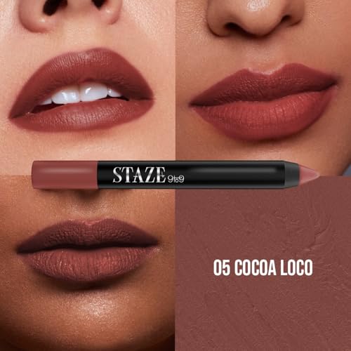 Image of Staze Matte Lip Crayon Bestselling Lipstick Combo Set of 3 | 12 Hr Long Stay | Sharpenable Transferproof & Waterproof Lip Crayon | Vitamin E & Jojoba Oil | Best for Gifting | Nude, Brown & Wine Shades