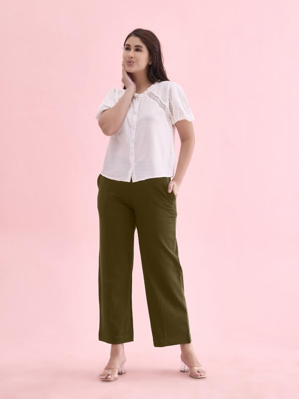 Image of GO COLORS Stretch Rayon Blend Ponte Wide Pants Full Length for Women| Breathable, High Rise