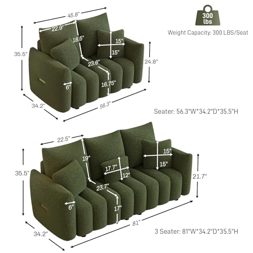 Image of OUYESSIR 2 Pieces Boucle Sofa for Living Room, Modern Deep Seat Loveseat & 3-Seater Couch, Oversized Cloud Sofa Couch Set, Comfy Upholstered Teddy Living Room Furniture, Green