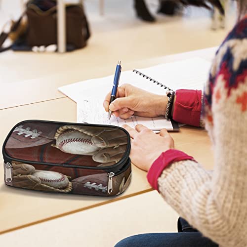 Image of Pardick Old Baseball Big Capacity Pencil Pen Case Gloves Large Pencil Pouch with Zipper Compartments Pencil Bag for Boys Girls Adults Student Office School Supplies