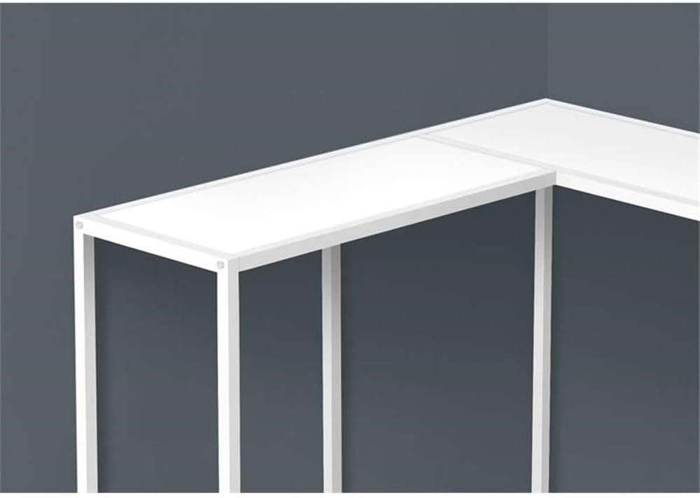 Modern L-Shaped White Laminate & Metal Corner Console Table