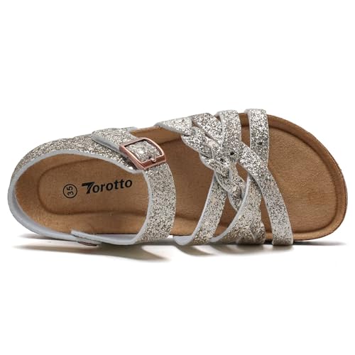 Image of Torotto Girls Sandals with Cork Footbed Adjustable Buckle Casual Slides Sandals Open Toes Flat for Kids Toddler