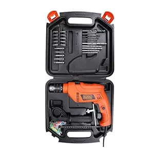 BLACK+DECKER HD555K50 550W 13mm Corded Variable Speed Reversible Impact Drill Machine Kit for Home & DIY Use (50 Accessories Kitbox) For Masonry, Brick & Wood, 1 Year Warranty, ORANGE & BLACK