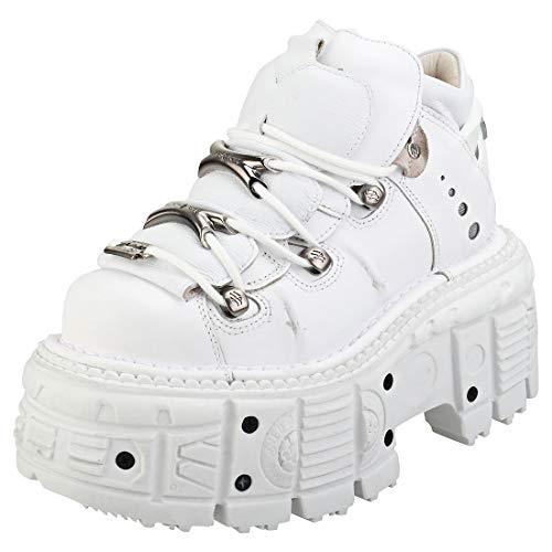 New Rock M-TANK106-C1 Unisex White 100% Leather Goth Platform Punk Ankle Boots Shoe