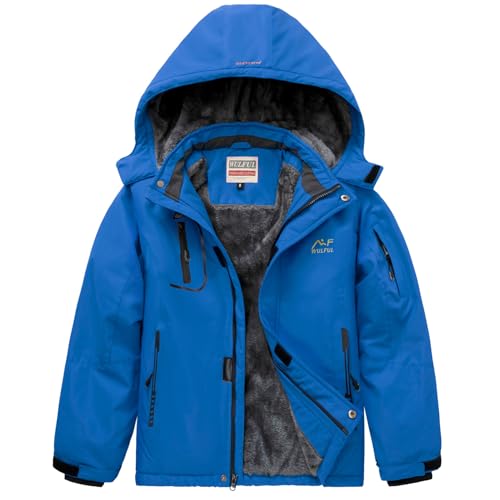 Image of WULFUL Boy's Waterproof Ski Jacket Warm Fleece Hooded Winter Snow Coat