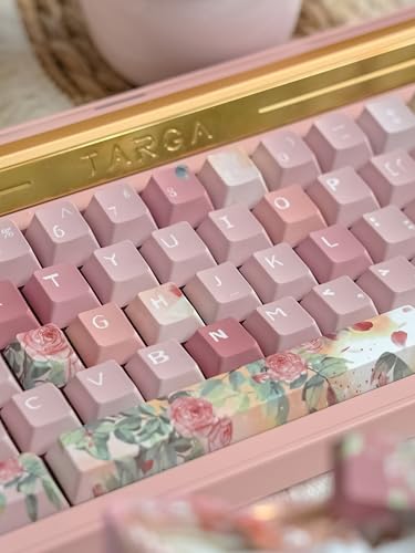Image of Pink Rose Keycaps Cherry Profile PBT Keycaps for 60% 65% 75% Mechanical Keyboards Dye Sub Full Size 128 Keys for MX Switches Custom Gaming Keyboard