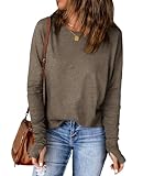 OFEEFAN Womens Tunic Tops Long Sleeve Shirts for Women Thumb Hole Fall Sweater Coffee S