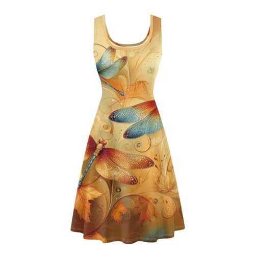 Image of TOADDITDO Women's Sleeveless O Neck Beach A-Line Party Coctail Tank Dresses Flared Sundress
