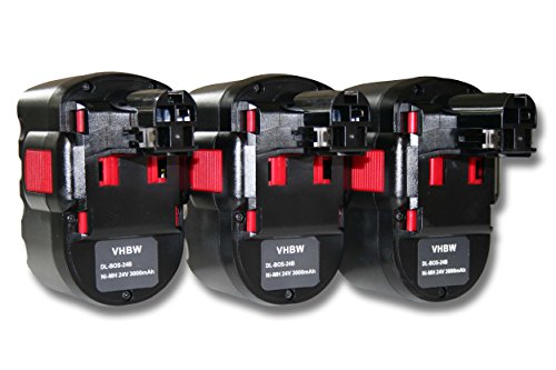 vhbw 3X Batterie Compatible avec Bosch GSB 24 VE-2, GSA 24VE, GSB 24VE-2, GMC 24V, GSA 24V, GLI 24V Outil électrique (3000 mAh, NiMH, 24 V)