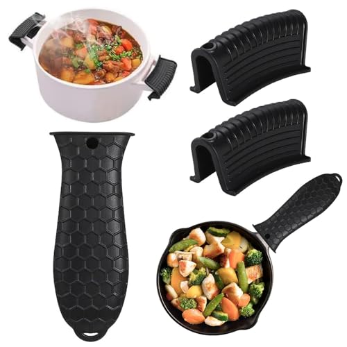 Image of 3pcs Silicone Cast Iron Handle Covers, Heat Resistant & Non-Slip Pot Holder Sleeves, Removable Potholders for Cast Iron Skillets, Tawas & Metal Frying Pans, Reusable Kitchen Cookware Accessories