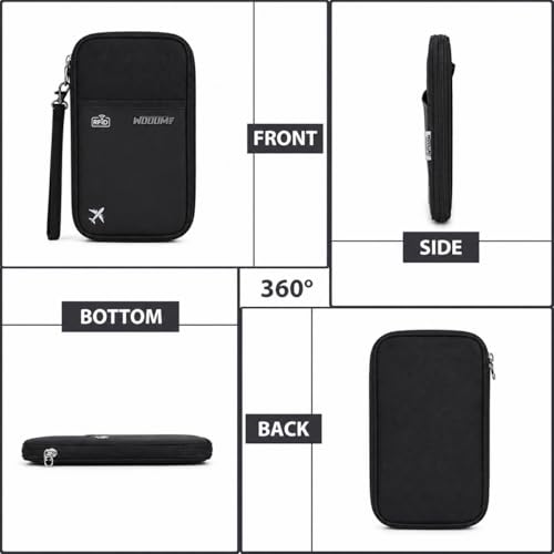 Image of Wooum Unisex Polyester Passport Bag Passport Wallet with Boarding Pass Bag Travel Document Holder Passport Organizer with Credit Card Case Travel Accessory Bag (Grey.Black)