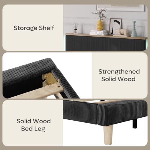 Image of Bestier Full Bed Frame with Adjustable Headboard & LED, Upholstered, Black